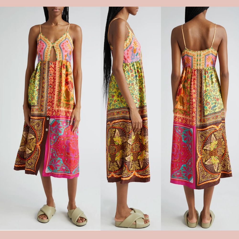 NEW $220 Farm Rio [ Small ] Mixed Scarves Cutout Sundress V Neck‎